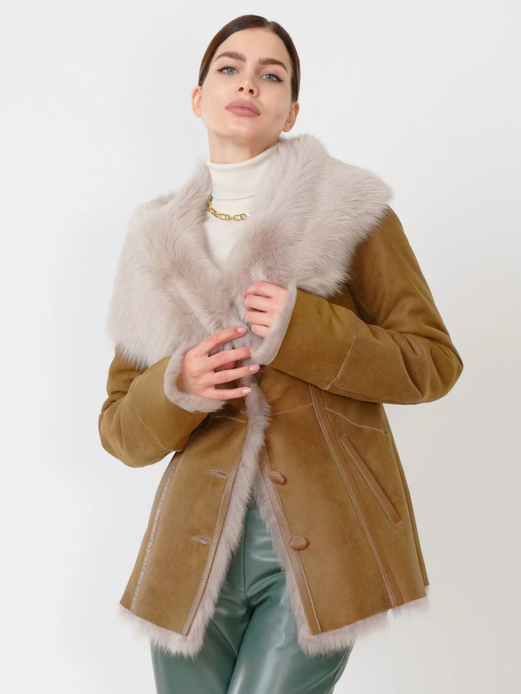 Зимний комплект женский: Дубленка 122 + Брюки 03, бежевый/оливковый, р. 42, арт. 111367-4