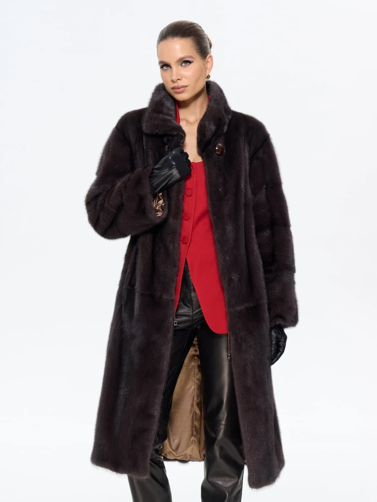 Длинная женcкая шуба  из меха норки Москвичка -1756, графитовая, размер 48, артикул 65450-2