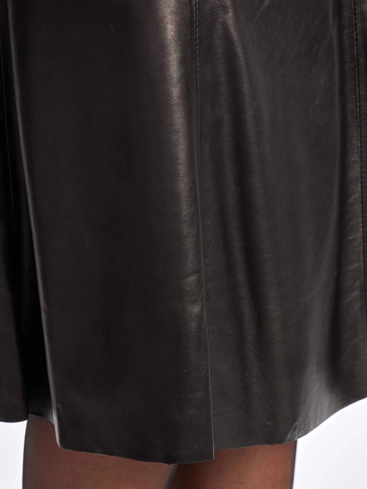 Черная расклешенная кожаная юбка 04, размер 52, артикул 85971-2