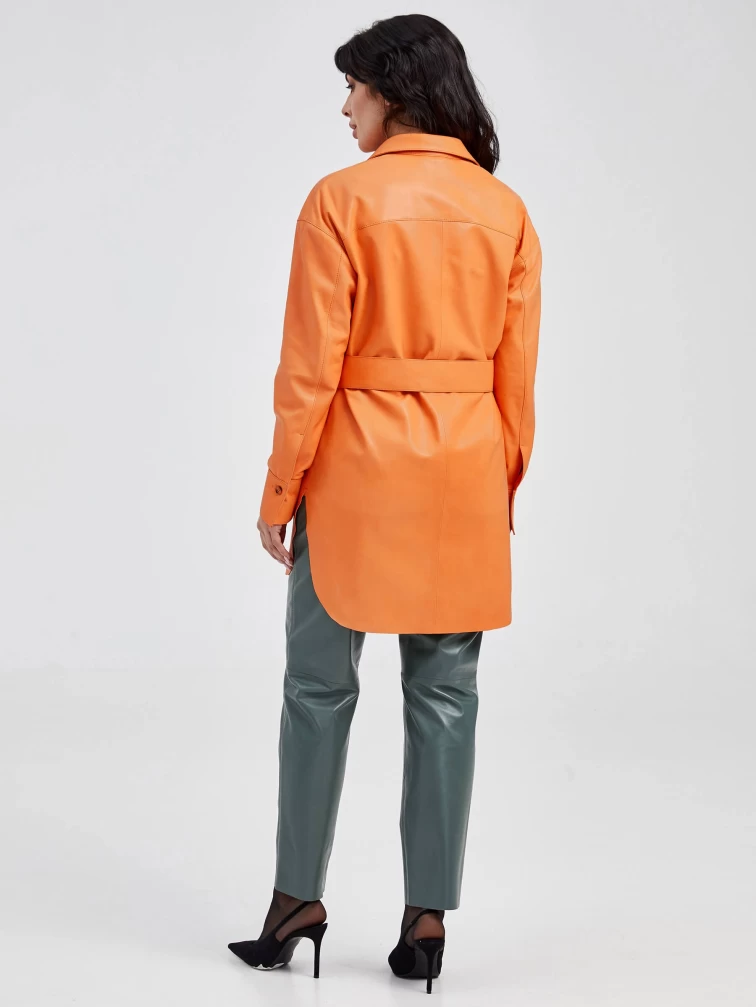 Женская кожаная рубашка с поясом из натуральной кожи 01_3, оранжевая, размер 46, артикул 90520-2