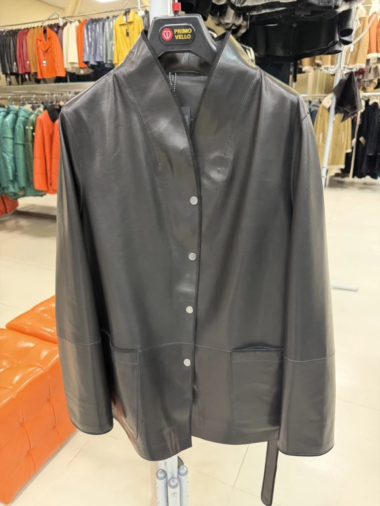 Черная женская кожаная куртка премиум класса 3100, размер 46, артикул 92190-0