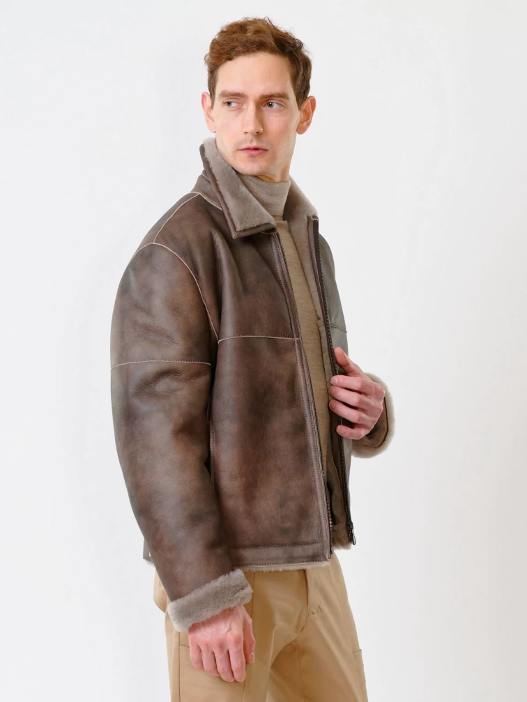 Короткая мужская дубленка 140, серо-коричневая, размер 50, артикул 70240-6