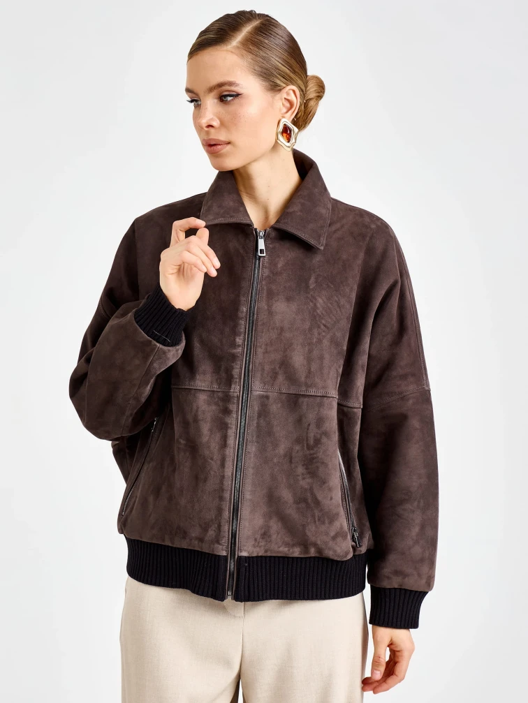 Женская замшевая куртка бомбер премиум класса 3106з, серая, размер 46, артикул 92430-7