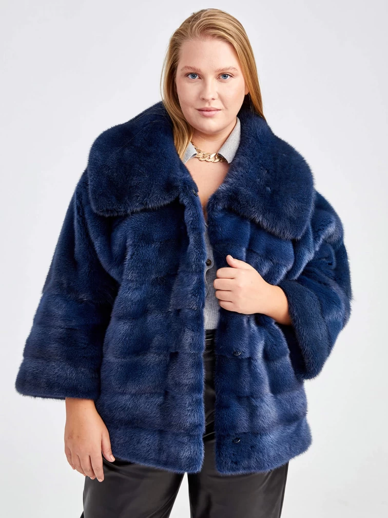 Куртка из меха норки женская Соня(в), синяя, размер 50, артикул 32860-2