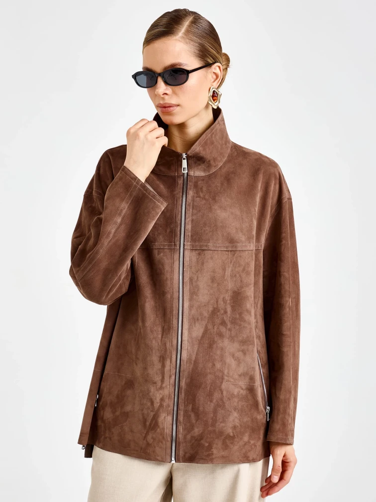 Замшевая женская куртка премиум класса 3090з, светло-коричневая, размер 42, артикул 92360-3