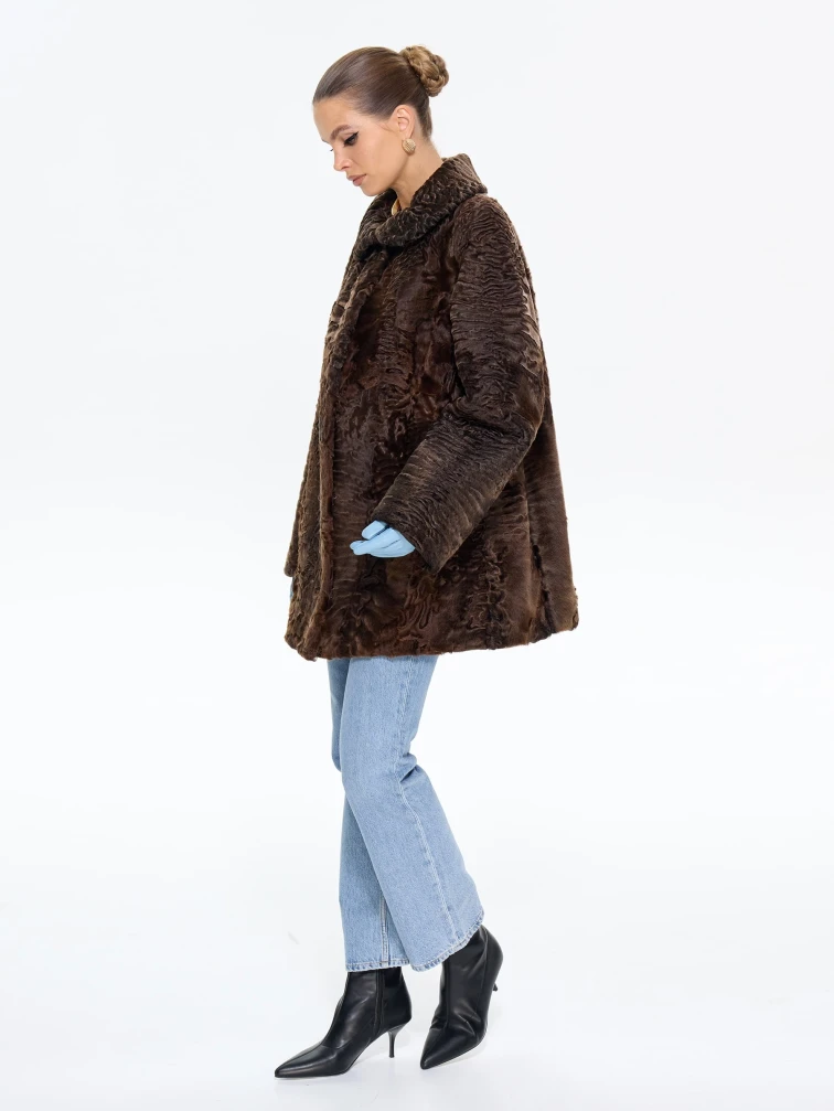Женская шуба из меха каракульчи Елизавета, коричневая, размер 56, артикул 65590-7