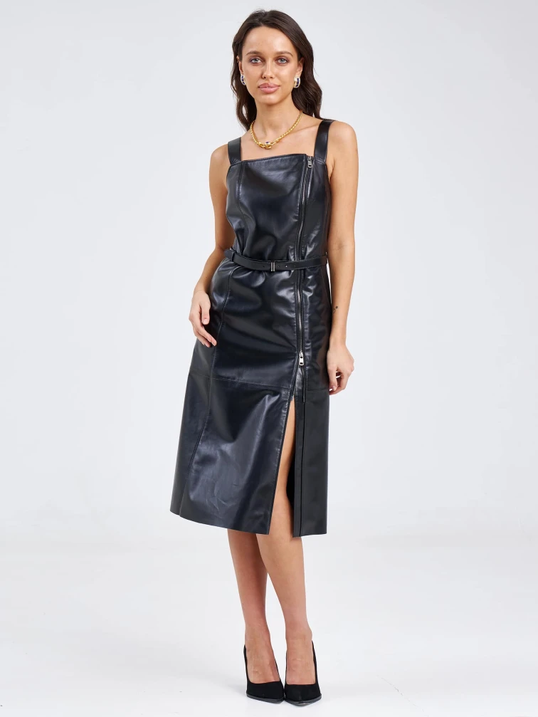 Женский сарафан из натуральной кожи 03, черный, размер 50, артикул 85200-0