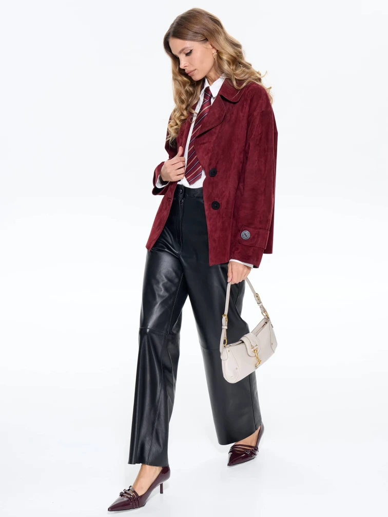 Женский замшевый пиджак премиум класса 3097з, бордовый, размер 46, артикул 24730-1