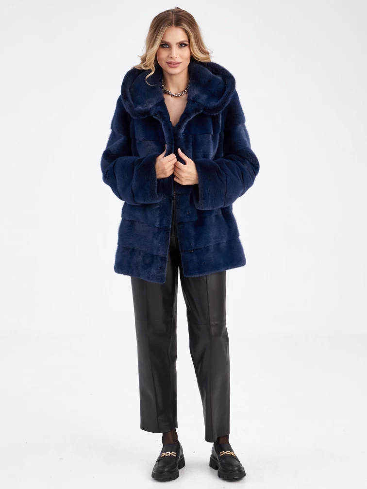 Короткая куртка автоледи из меха норки для женщин 2а-к(к), сине-черная, размер 44, артикул 33900-4