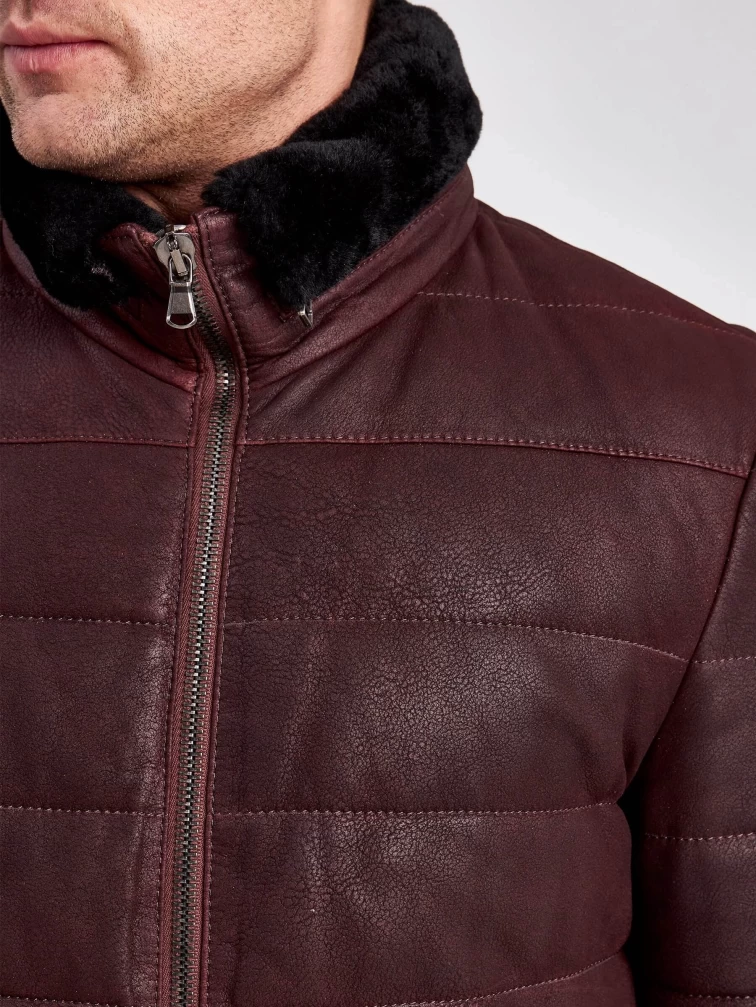 Кожаный пуховик зимний мужской 4678, короткий, бордовый, размер 50, артикул 23120-5