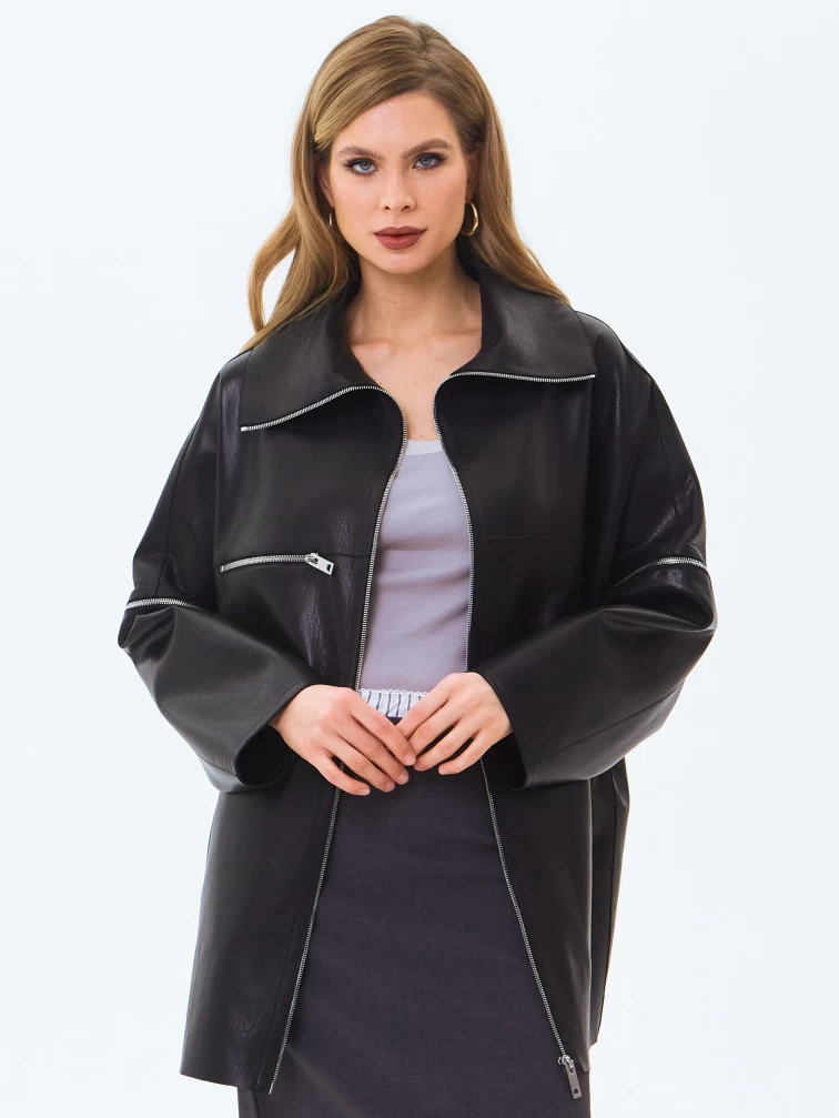 Кожаная куртка премиум класса для женщин 3088, черная, размер 46, артикул 24330-6