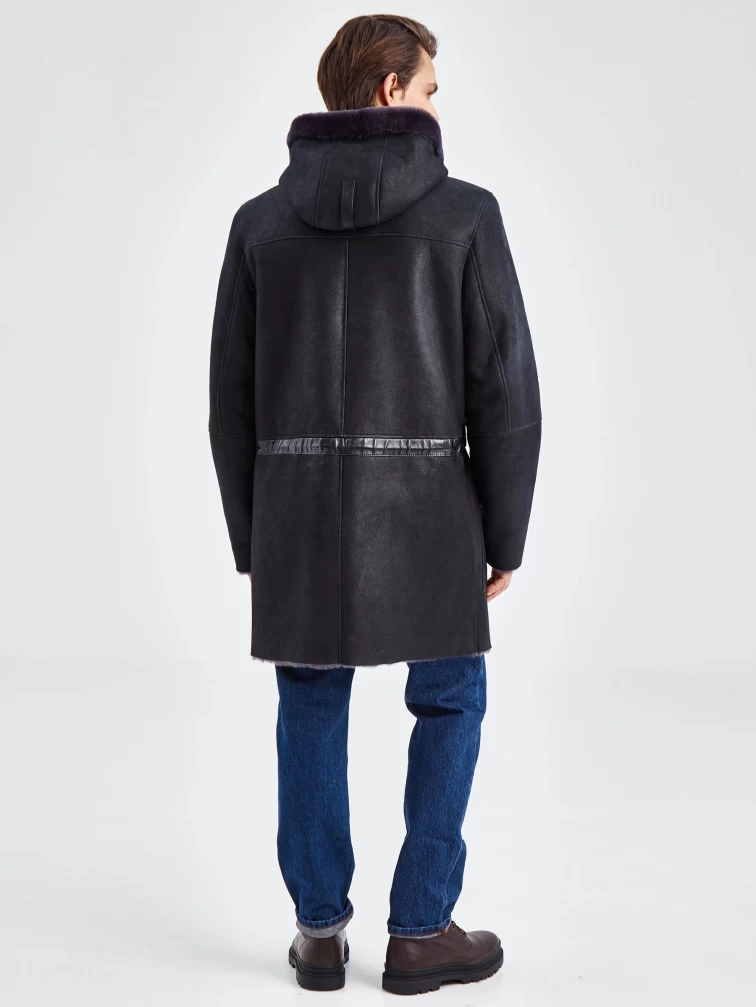 Длинная мужская дубленка с капюшоном премиум класса 429, черная, размер 48, артикул 71460-4