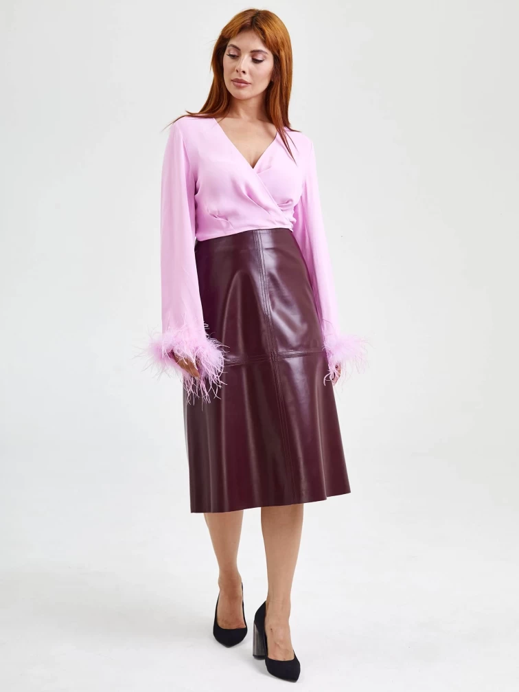 Кожаная юбка миди 09, бордовая, размер 44, артикул 85570-6