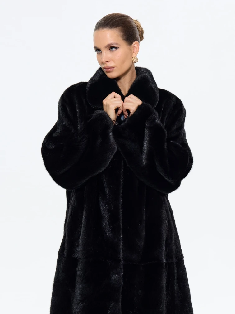Длинная женская шуба из меха норки М-102- 317, черная, размер 60, артикул 65410-1