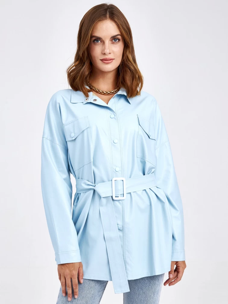 Кожаная рубашка женская из экокожи 4820791, голубая, размер 46, артикул 85690-0