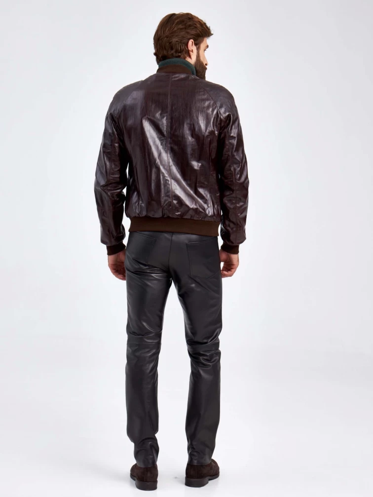 Короткая мужская кожаная куртка бомбер 535, коричневая, размер 50, артикул 29220-2