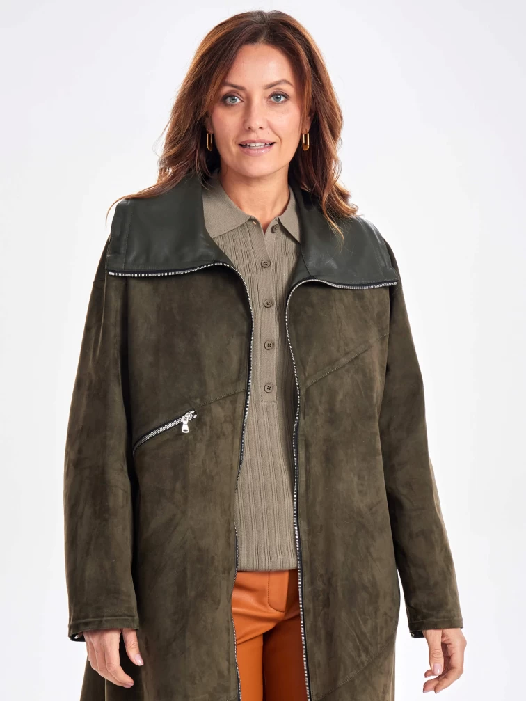 Трендовое женское замшевое пальто оверсайз премиум класса 3061з, хаки, размер 50, артикул 63440-1