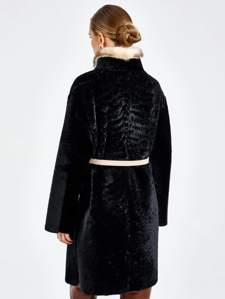 Черная женская дубленка из астрагана с мехом норки премиум класса 2018, размер 44, артикул 65140-5