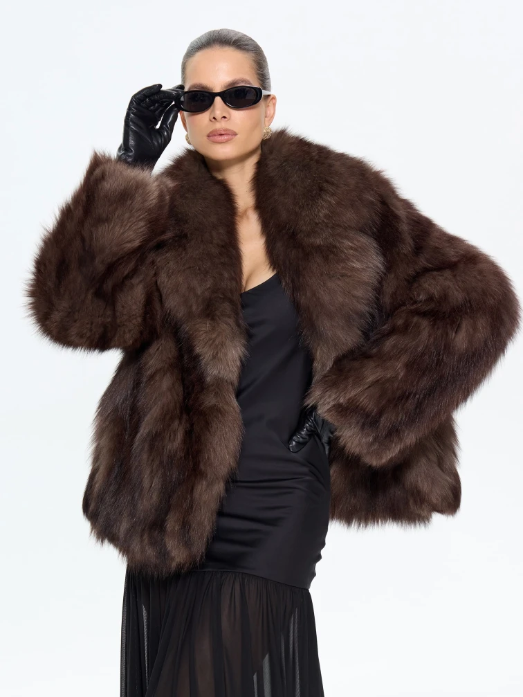 Женская короткая шуба из меха лисы М1010 - 24267, коричневая, размер 46, артикул 65350-6