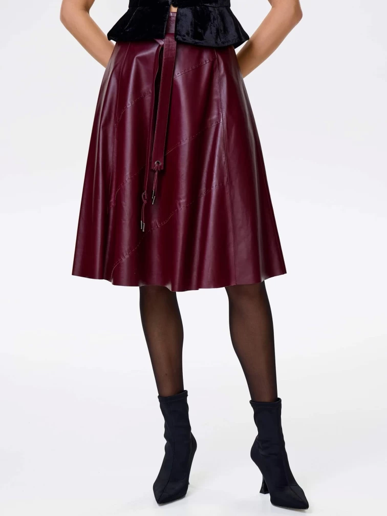 Бордовая кожаная юбка 01рс, размер 44, артикул 85442-1
