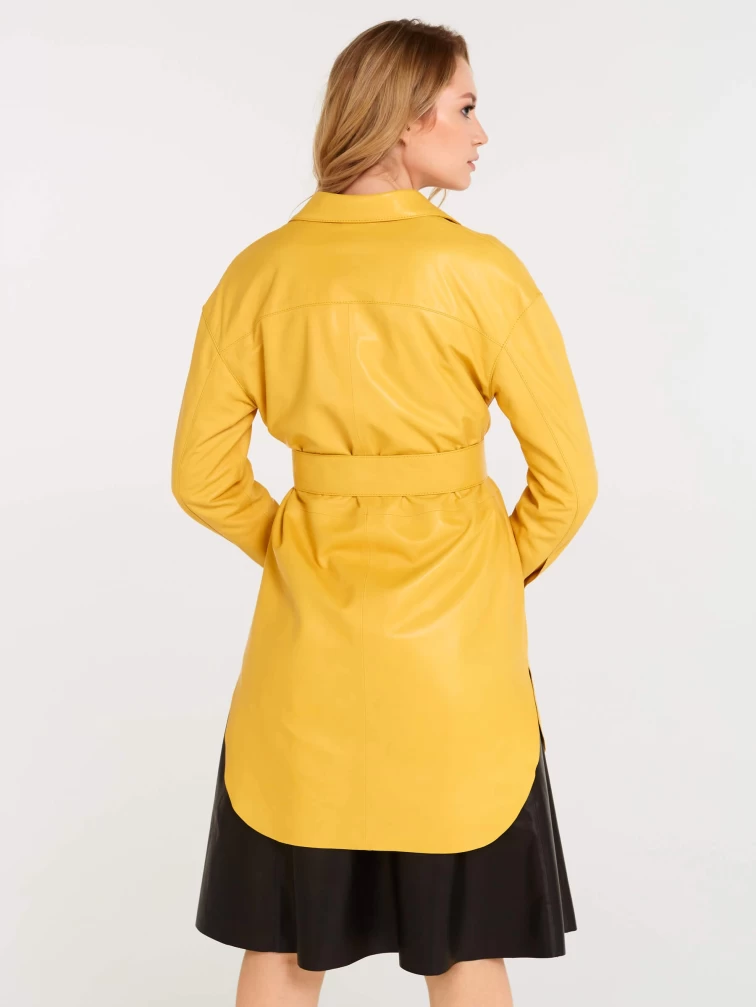 Кожаная женская рубашка с поясом из натуральной кожи 01, желтая, размер 48, артикул 90490-4