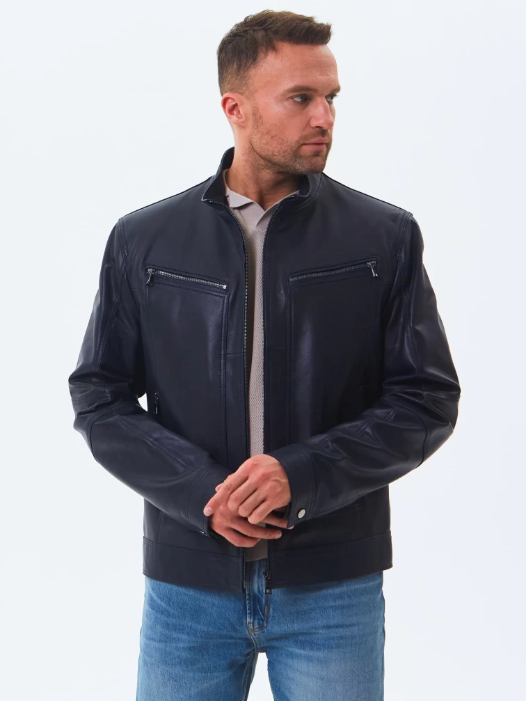 Кожаная куртка мужская 507, синяя, размер 50, артикул 28600-4