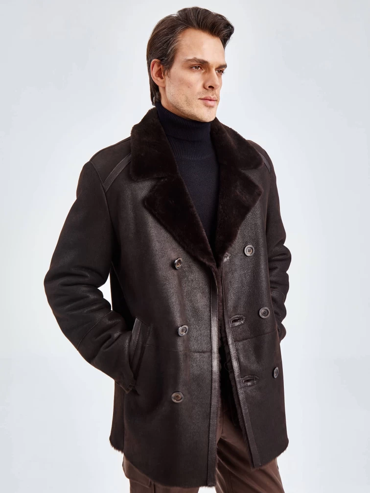 Дубленка двубортная классическая мужская 422, коричневая, размер 58, артикул 70500-5