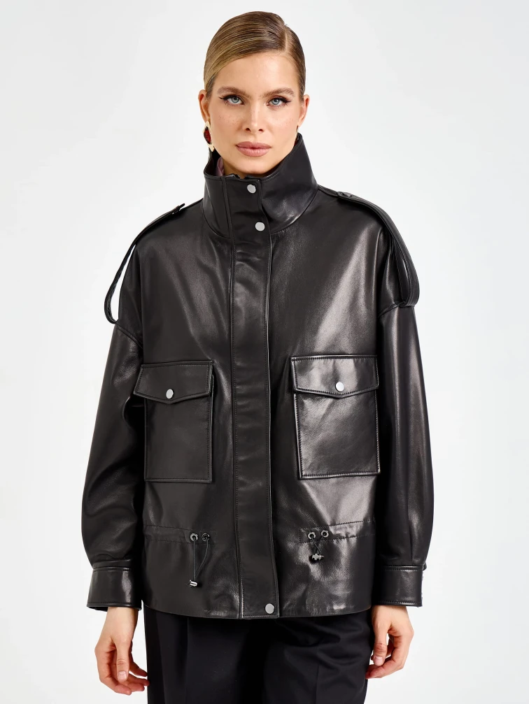 Черная женская кожаная куртка премиум класса 3101, размер 42, артикул 92200-6