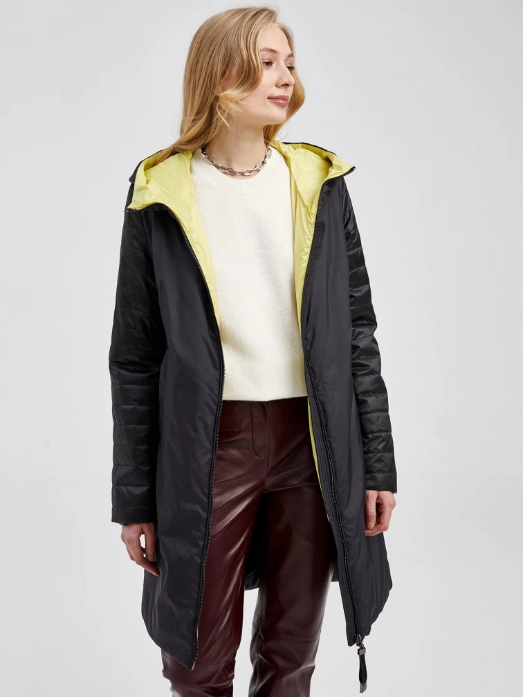 Текстильный двусторонний женский пуховик с капюшоном 21380 , черный, размер 42, артикул 25140-0