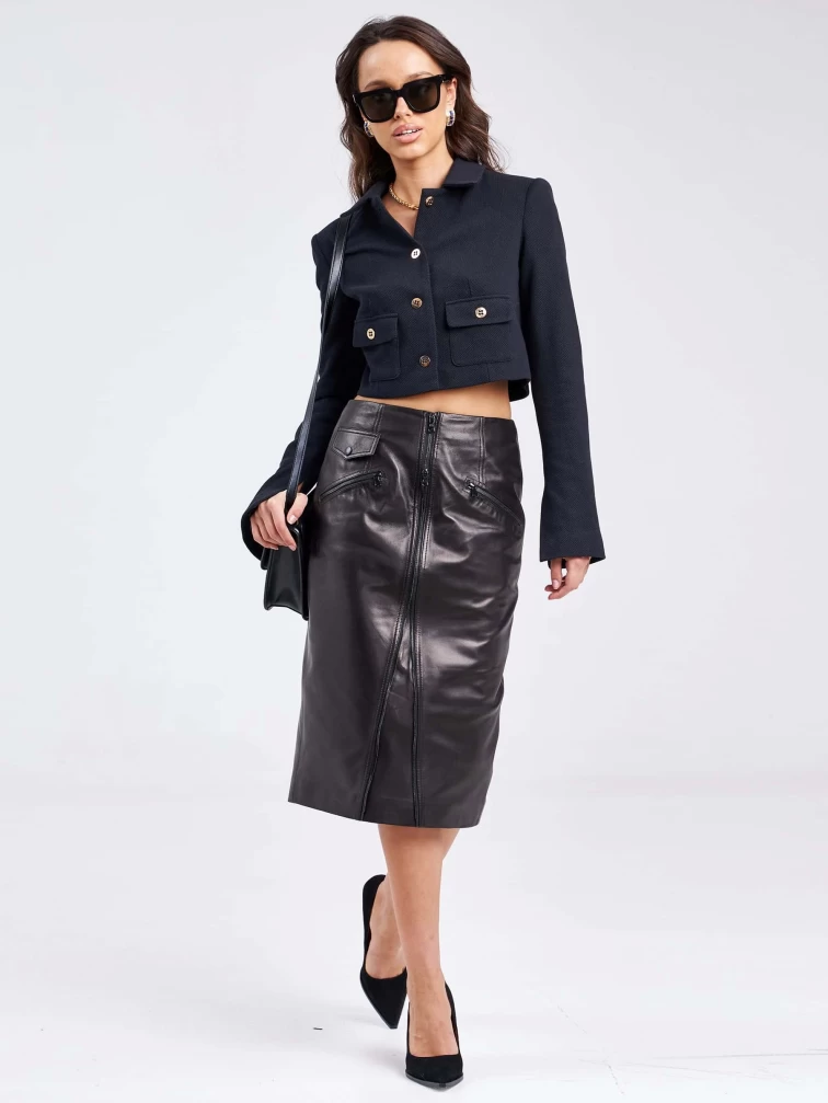 Модная женская кожаная юбка 13, черная, размер 44, артикул 85930-7