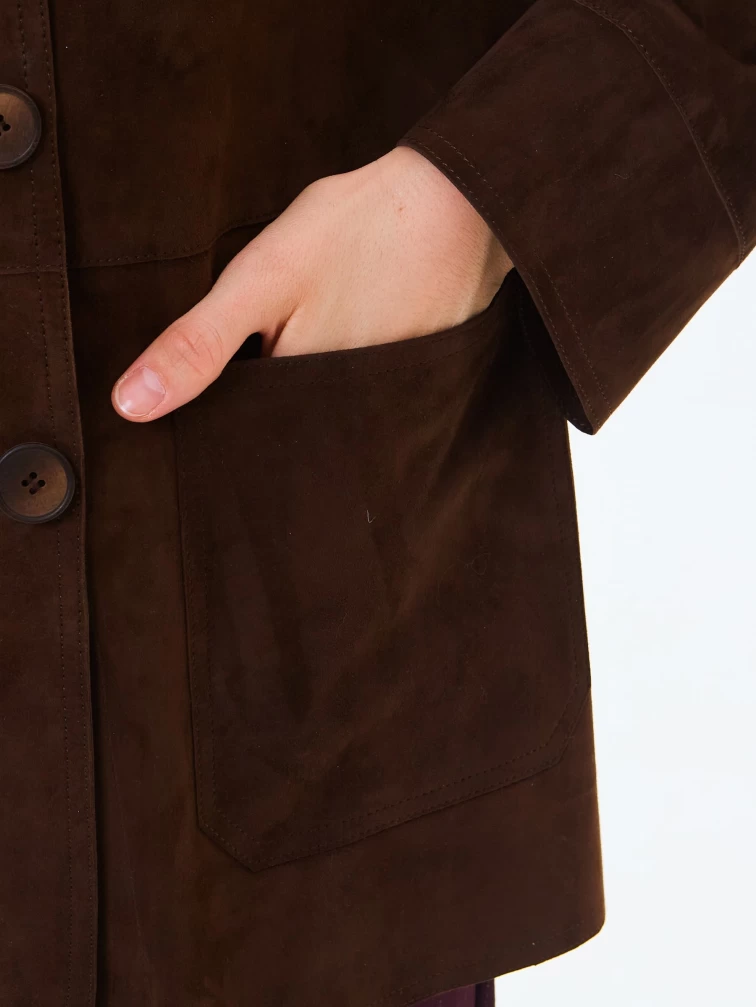 Женский замшевый пиджак премиум класса 3092з, коричневый, размер 44, артикул 24640-2