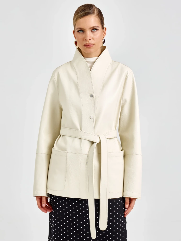 Женская белая кожаная куртка премиум класса 3105, размер 46, артикул 92150-1