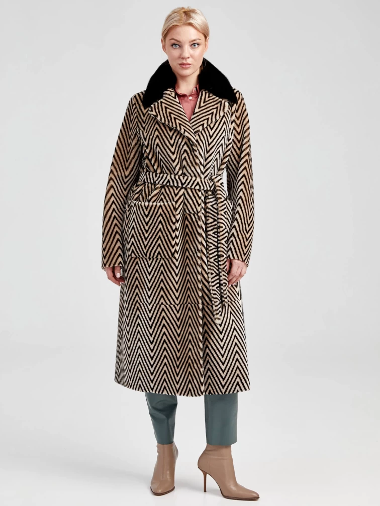 Зимний комплект женский: Дубленка 2003 + Брюки 03, бежевый/оливковый, р. 46, арт. 111306-1