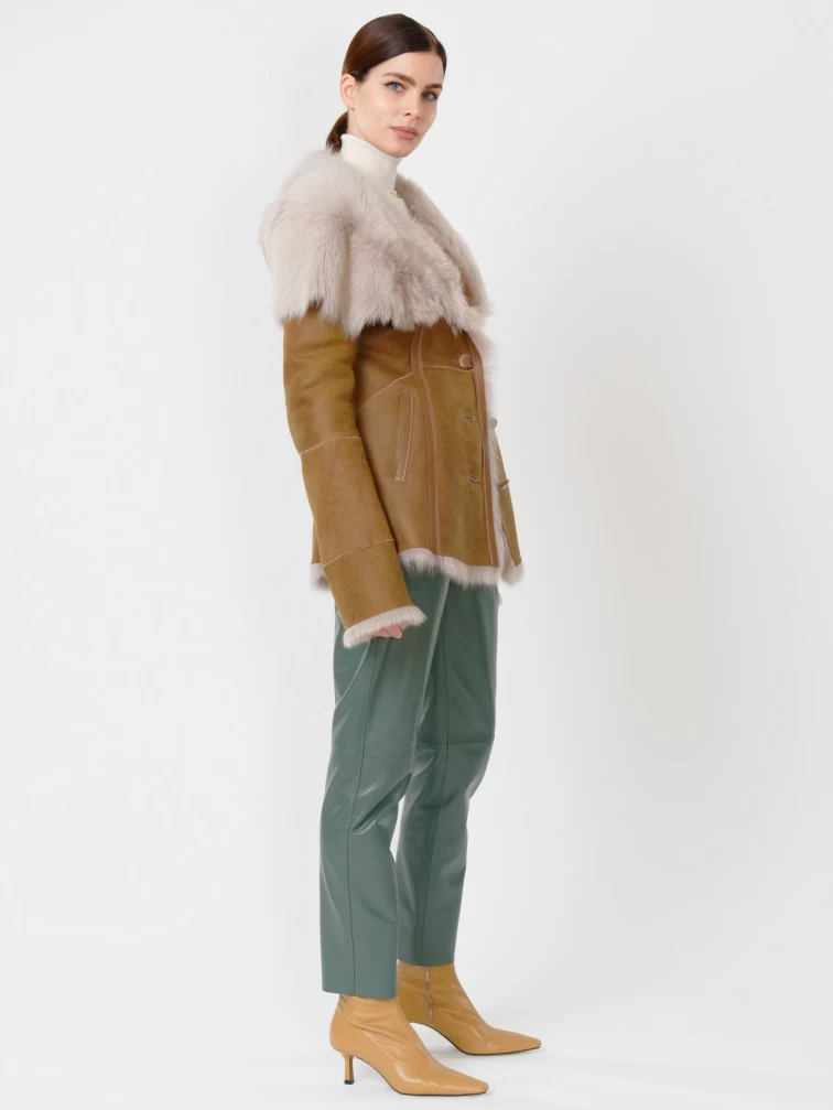 Зимний комплект женский: Дубленка 122 + Брюки 03, бежевый/оливковый, р. 42, арт. 111367-1
