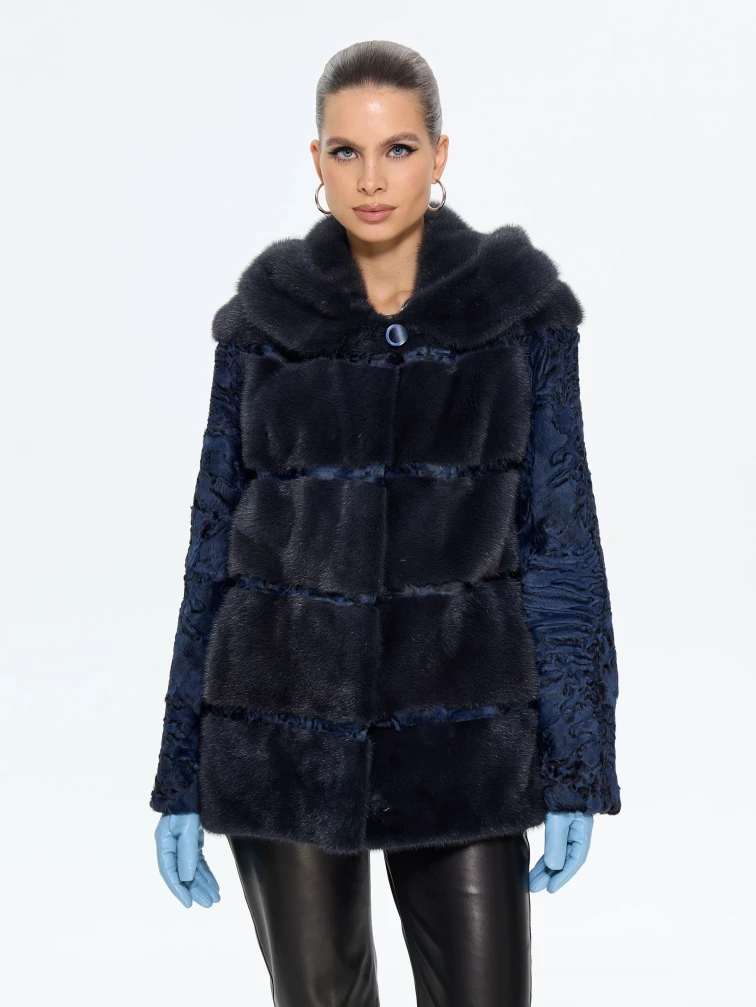 Женская шуба из меха норки София, синяя, размер 50, артикул 65580-0
