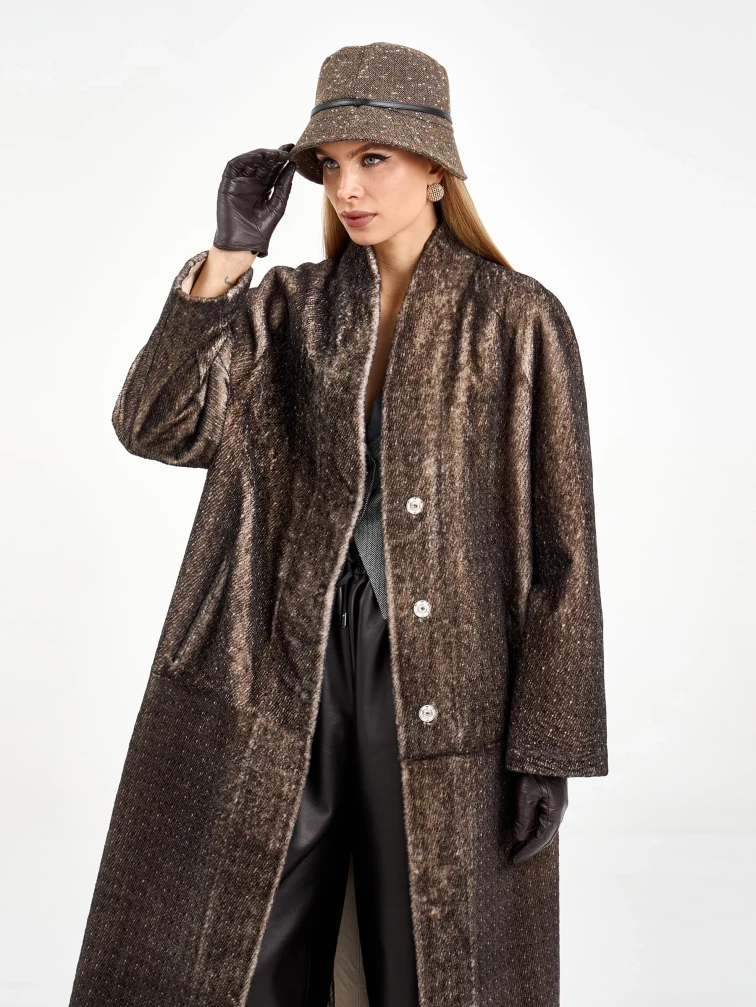 Длинная женская дубленка 2085, бежевая, размер 44, артикул 65000-6