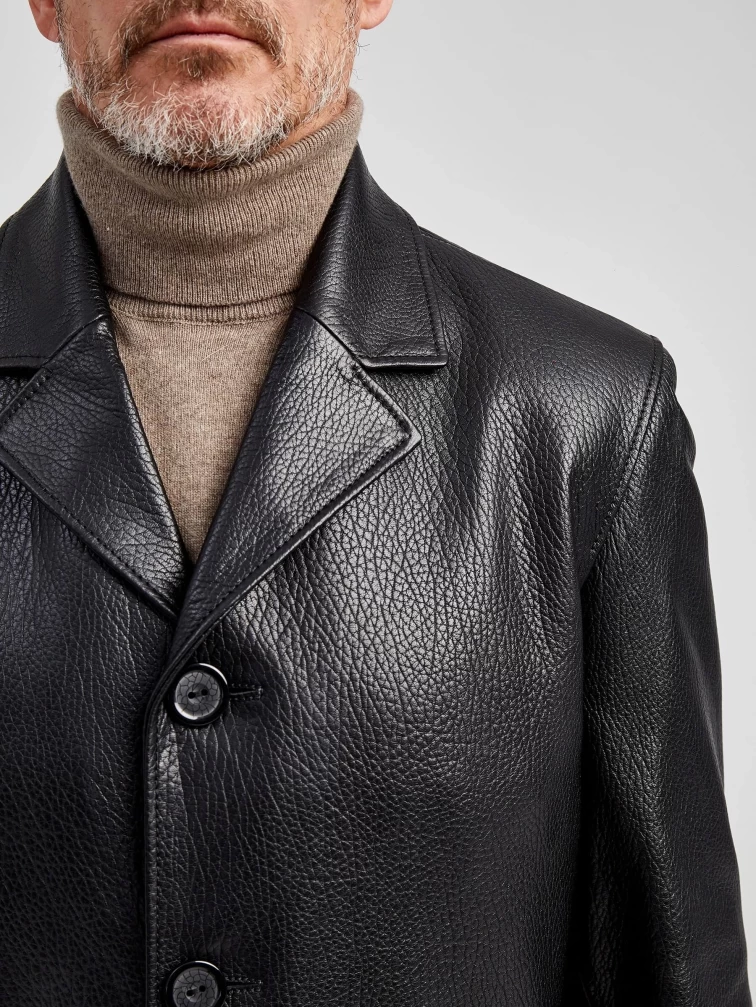 Кожаный пиджак мужской премиум класса 21/1, черный, размер 46, артикул 29031-2