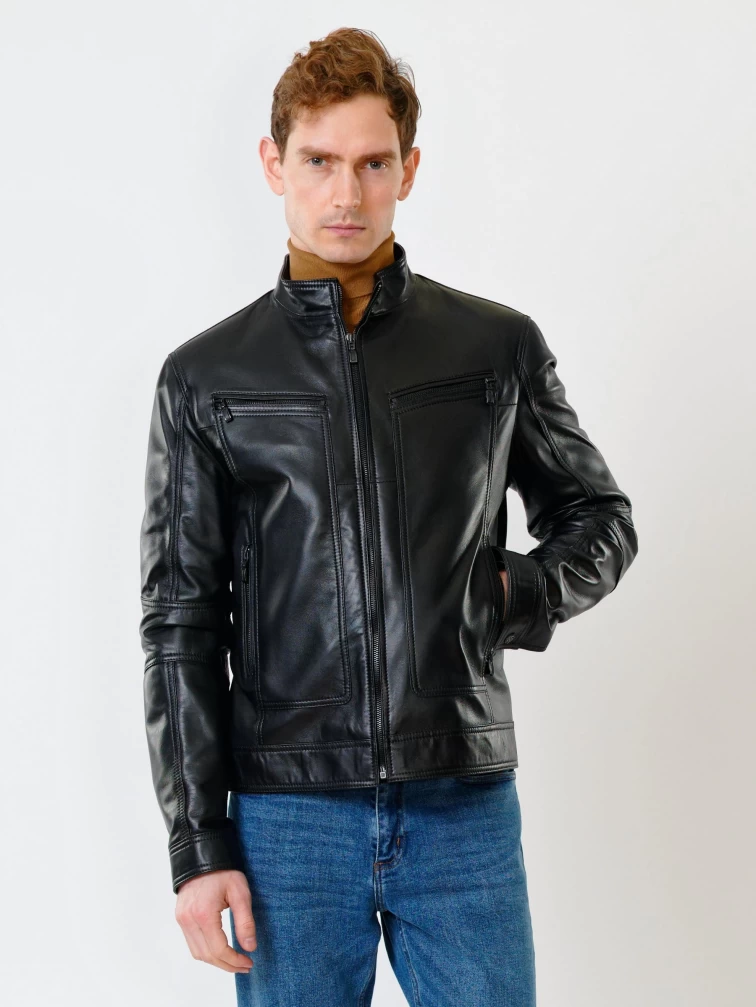 Кожаная куртка мужская 507, черная, размер 48, артикул 28430-5