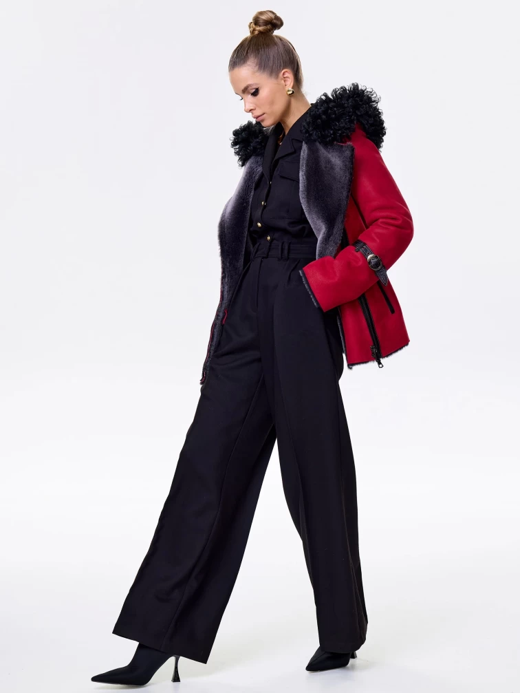 Женская дубленка косуха с капюшоном и отделкой овчиной тиградо 288, красная, размер 42, артикул 14730-6