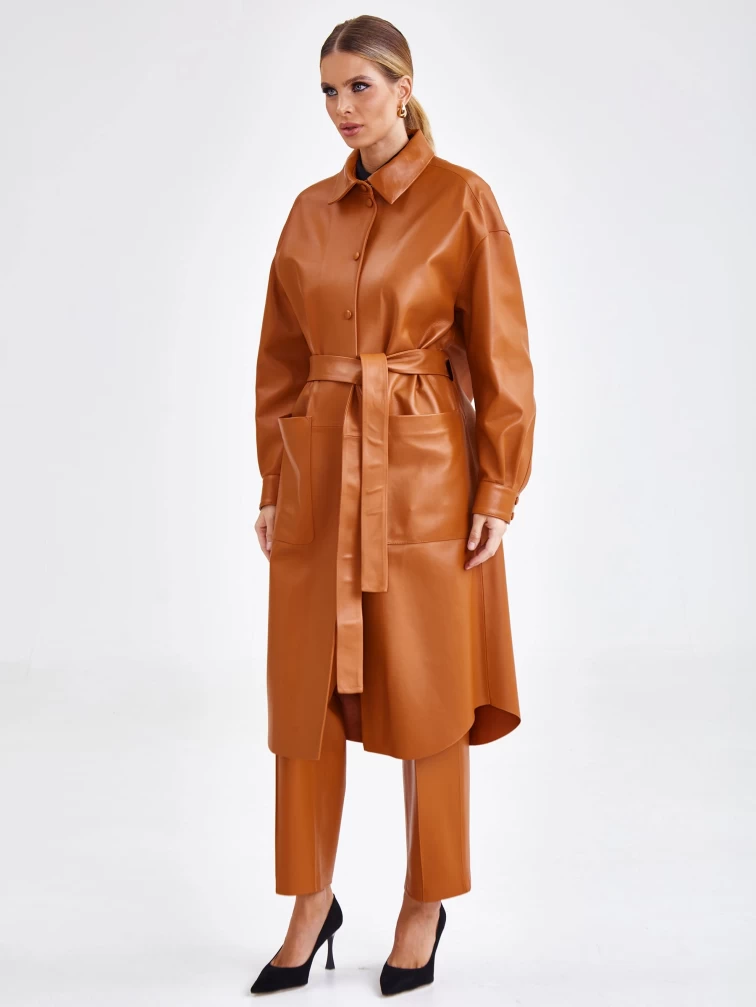 Кожаное женское платье рубашка из натуральной кожи премиум класса 04, виски, размер 48, артикул 23191-5