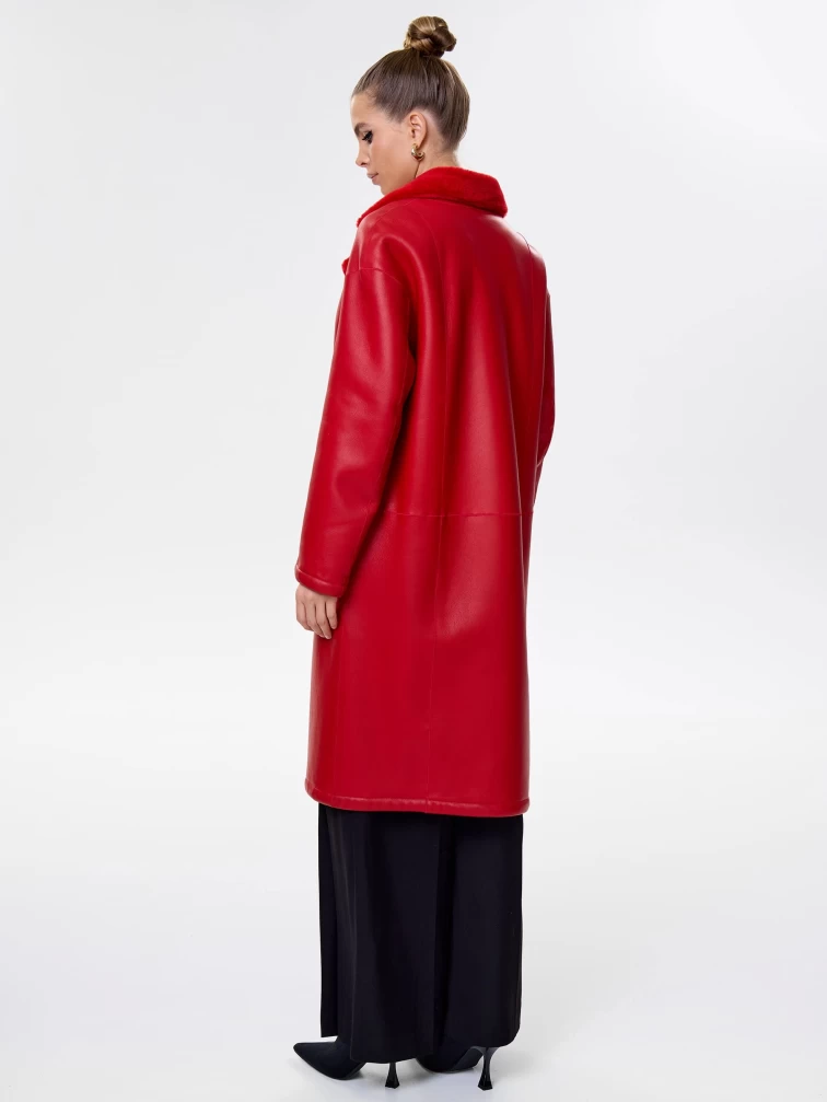 Длинная женская дубленка оверсайз премиум класса 2002, красная, размер 48, артикул 62441-7