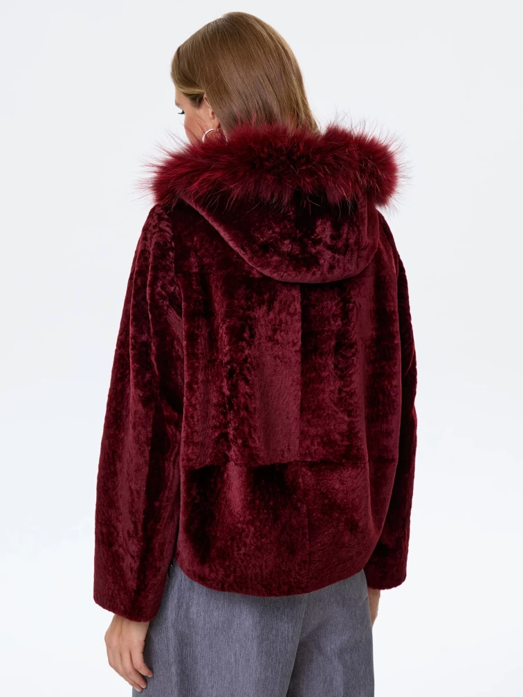 Женская дубленка из астрагана с капюшоном 48мех, бордовая, размер 48, артикул 64600-5