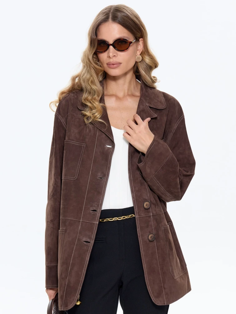 Замшевый женский пиджак премиум класса 3092з, cветло-коричневый, размер 44, артикул 25730-6