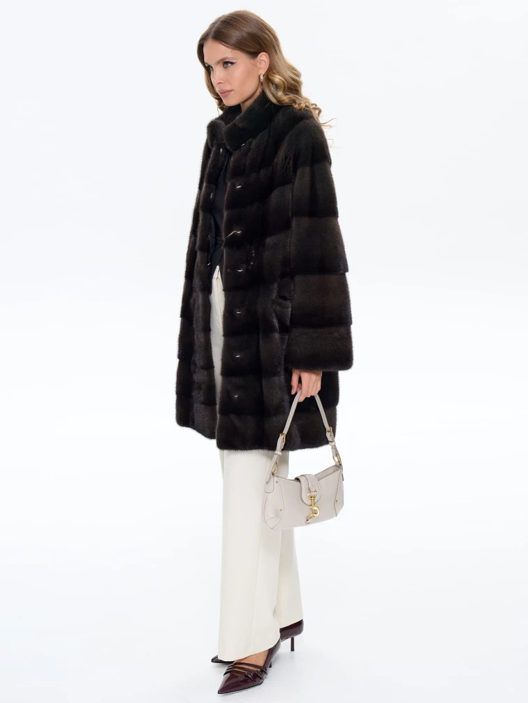 Поперечная норковая женская шуба MANZARI SL-135, серая, размер 44, артикул 34290-1