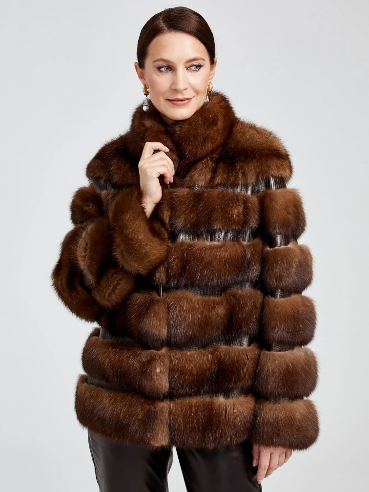 Зимний комплект женский: Шуба из меха соболя С-2 Ребекка + Брюки 02, коричневый/черный, р. 44, арт. 111317-2