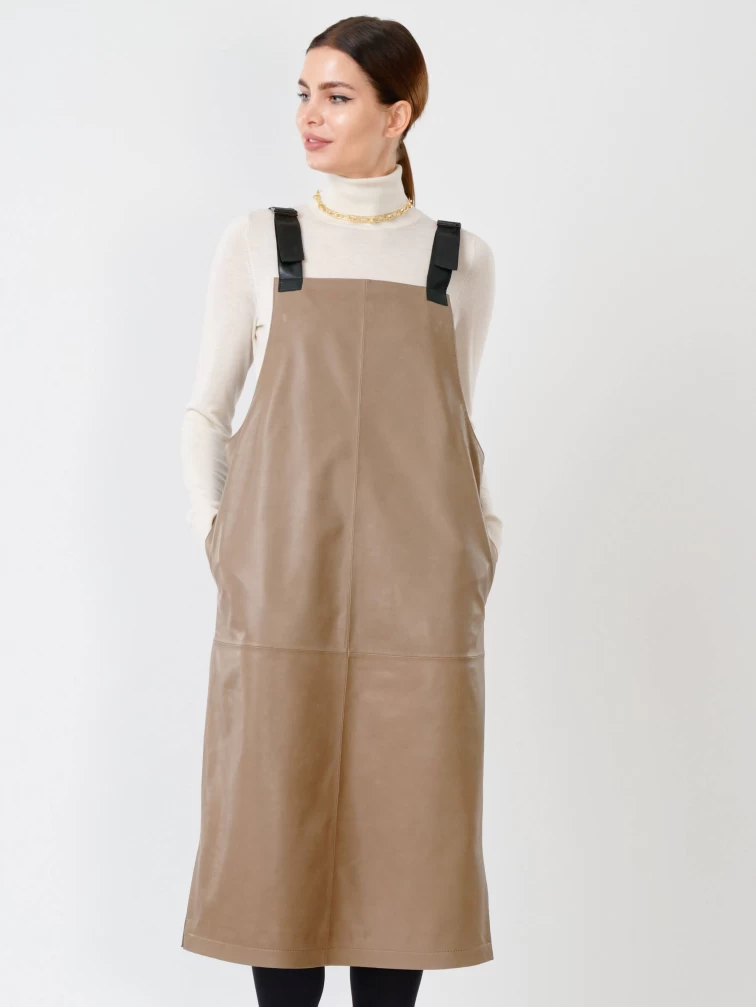 Кожаный сарафан 01, серо-коричневый, размер 44, артикул 85271-2