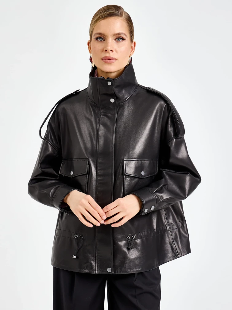 Черная женская кожаная куртка премиум класса 3101, размер 42, артикул 92200-1