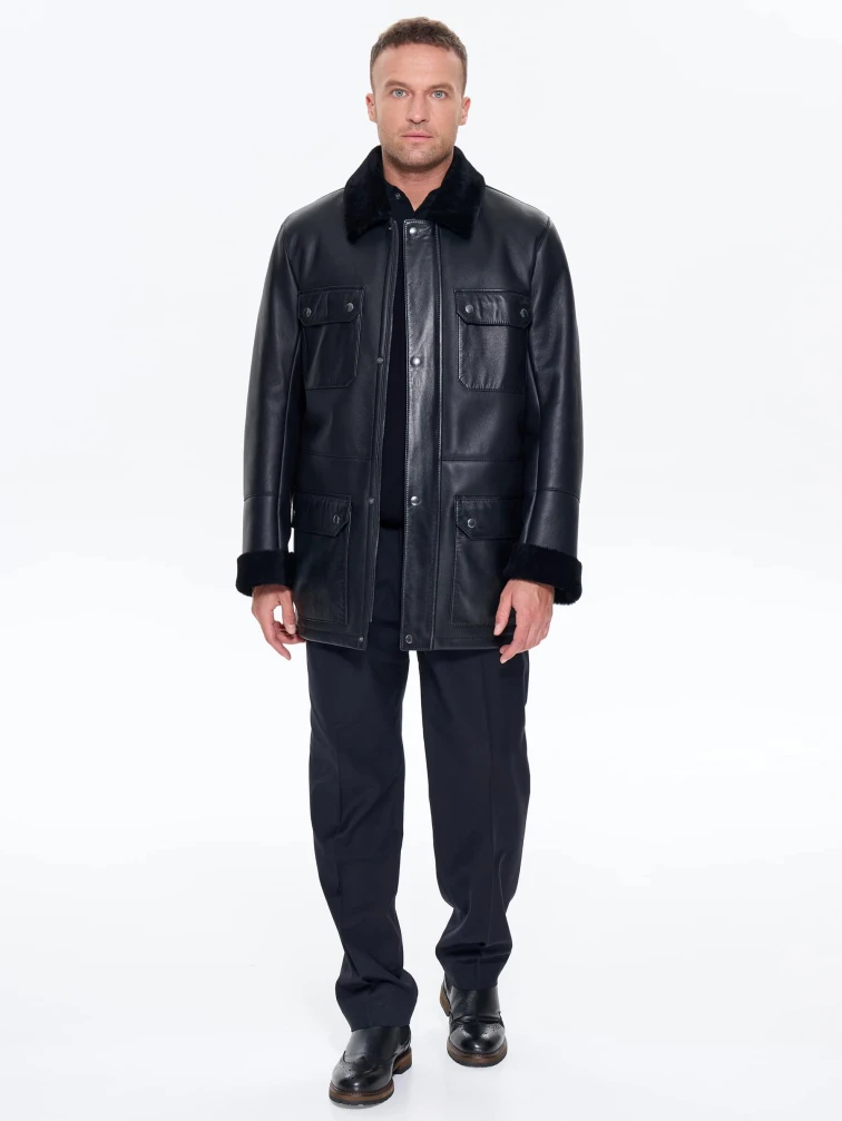 Молодежная мужская дубленка премиум класса 440, черная, размер 48, артикул 41220-6