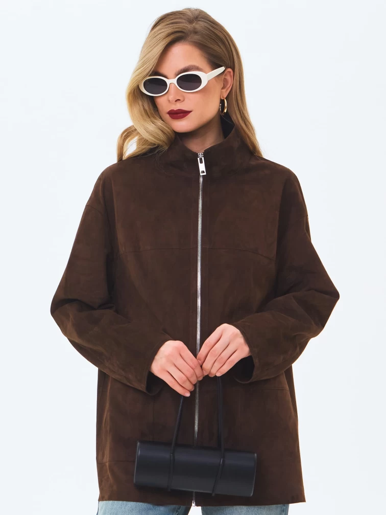 Женская замшевая куртка премиум класса 3089з, коричневая, размер 48, артикул 24430-4