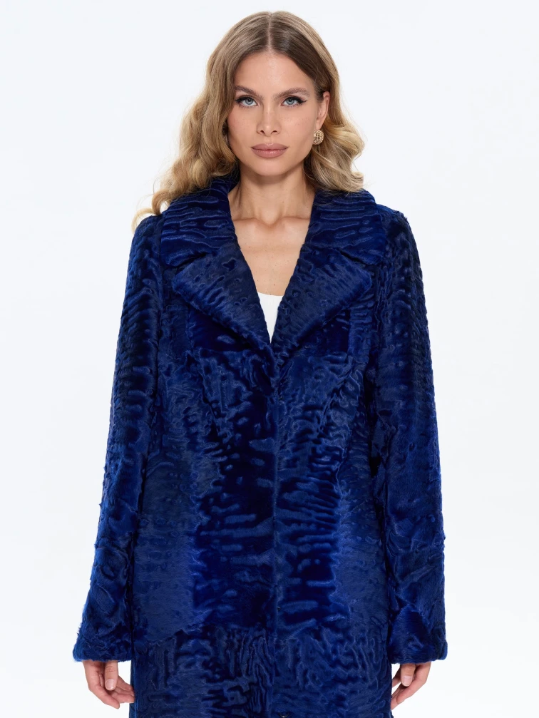 Длинная синяя каракулевая женская шуба Алиса, размер 48, артикул 65190-0